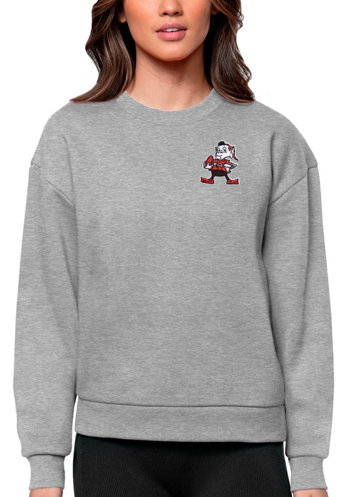 Antigua Cleveland Browns Women's Grey Victory Crew Sweatshirt, Grey, 65% Cotton / 35% POLYESTER, Size L, Rally House