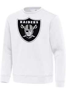 Antigua Las Vegas Raiders Mens White Full Front Relevant Long Sleeve Crew Sweatshirt