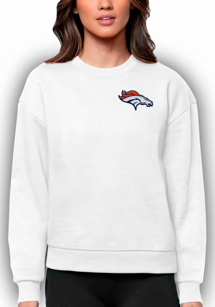 Antigua Denver Broncos Women's Grey Victory Crew Sweatshirt, Grey, 65% Cotton / 35% POLYESTER, Size L, Rally House