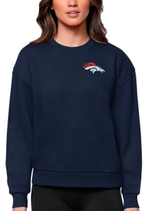 Antigua Denver Broncos Womens Navy Blue Victory Crew Sweatshirt