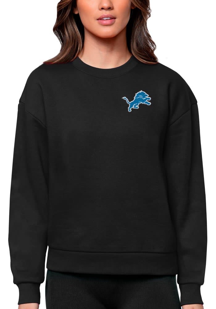 Antigua Detroit Lions Women's Black Victory Crew Sweatshirt, Black, 65% Cotton / 35% POLYESTER, Size L, Rally House