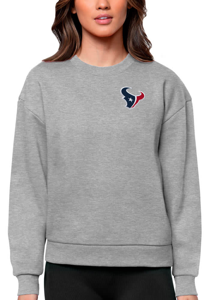 Antigua Houston Texans Women's Grey Victory Crew Sweatshirt, Grey, 65% Cotton / 35% POLYESTER, Size XL, Rally House