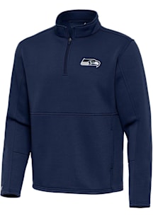 Antigua Seattle Seahawks Mens Navy Blue Twist Long Sleeve Qtr Zip Pullover