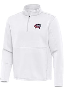 Antigua Columbus Blue Jackets Mens White Twist Long Sleeve Qtr Zip Pullover