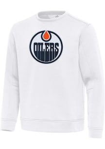 Antigua Edmonton Oilers Mens White Full Front Relevant Long Sleeve Crew Sweatshirt