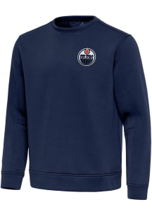 Antigua Edmonton Oilers Mens Navy Blue Relevant Long Sleeve Crew Sweatshirt