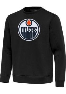 Antigua Edmonton Oilers Mens Black Full Front Relevant Long Sleeve Crew Sweatshirt