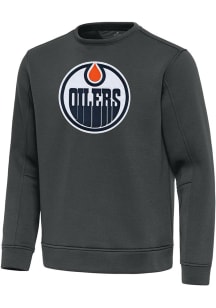 Antigua Edmonton Oilers Mens Grey Full Front Relevant Long Sleeve Crew Sweatshirt