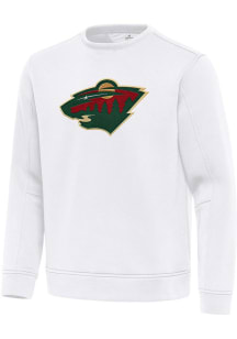 Antigua Minnesota Wild Mens White Full Front Relevant Long Sleeve Crew Sweatshirt