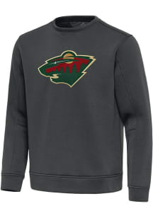 Antigua Minnesota Wild Mens Grey Full Front Relevant Long Sleeve Crew Sweatshirt