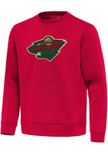 Antigua Minnesota Wild Mens Red Full Front Relevant Long Sleeve Crew Sweatshirt