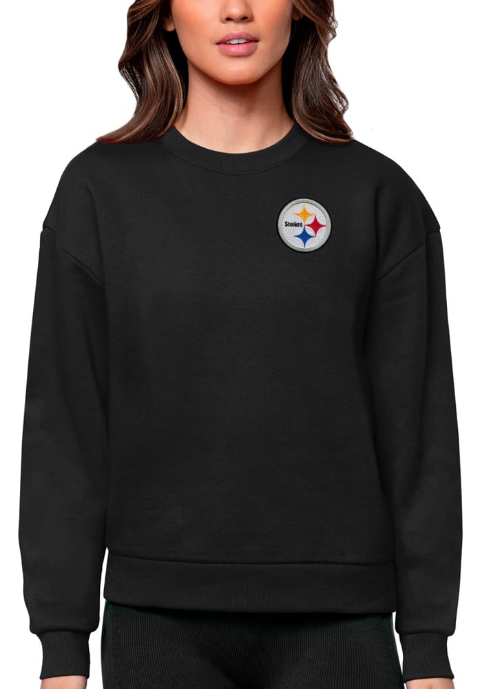 Antigua Pittsburgh Steelers Women's Black Victory Crew Sweatshirt, Black, 65% Cotton / 35% POLYESTER, Size XL, Rally House