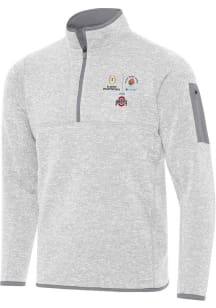 Mens Ohio State Buckeyes Grey Antigua 2024 CFP Quarterfinal Rose Bowl Fortune Qtr Zip Fashion Pu..