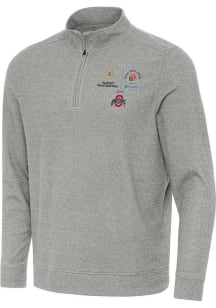 Mens Ohio State Buckeyes Grey Antigua 2024 CFP Quarterfinal Rose Bowl Subtle Qtr Zip Pullover