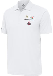 Mens Ohio State Buckeyes White Antigua 2024 CFP Quarterfinal Rose Bowl Tribute Short Sleeve Polo..