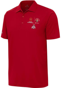 Mens Ohio State Buckeyes Red Antigua 2024 CFP Quarterfinal Rose Bowl Tribute Short Sleeve Polo S..