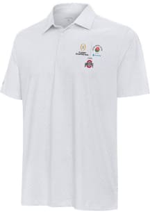 Mens Ohio State Buckeyes White Antigua 2024 CFP Quarterfinal Rose Bowl Whirl Short Sleeve Polo S..