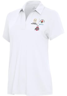 Womens Ohio State Buckeyes White Antigua 2024 CFP Quarterfinal Rose Bowl Era Short Sleeve Polo S..