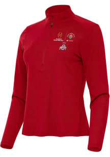 Womens Ohio State Buckeyes Red Antigua 2024 CFP Quarterfinal Rose Bowl Tribute Qtr Zip Pullover