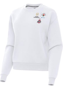 Womens Ohio State Buckeyes White Antigua 2024 CFP Quarterfinal Rose Bowl Victory Crew Sweatshirt