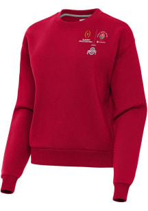 Womens Ohio State Buckeyes Red Antigua 2024 CFP Quarterfinal Rose Bowl Victory Crew Sweatshirt