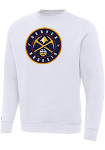 Antigua Denver Nuggets Mens White Full Front Victory Long Sleeve Crew Sweatshirt