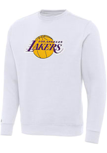 Antigua Los Angeles Lakers Mens White Full Front Victory Long Sleeve Crew Sweatshirt