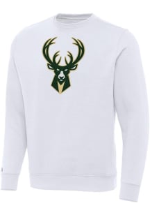 Antigua Milwaukee Bucks Mens White Full Front Victory Long Sleeve Crew Sweatshirt
