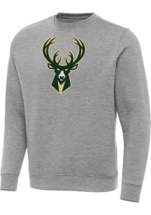 Antigua Milwaukee Bucks Mens Grey Full Front Victory Long Sleeve Crew Sweatshirt