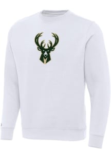 Antigua Milwaukee Bucks Mens White Chenille Victory Long Sleeve Crew Sweatshirt