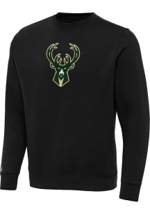Antigua Milwaukee Bucks Mens Black Chenille Victory Long Sleeve Crew Sweatshirt