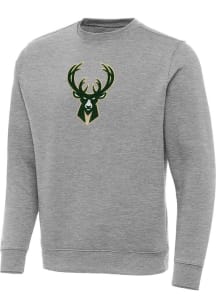 Antigua Milwaukee Bucks Mens Grey Chenille Victory Long Sleeve Crew Sweatshirt