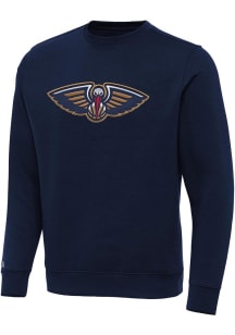 Antigua New Orleans Pelicans Mens Navy Blue Full Front Victory Long Sleeve Crew Sweatshirt