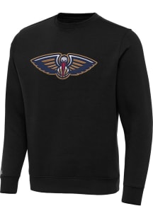 Antigua New Orleans Pelicans Mens Black Full Front Victory Long Sleeve Crew Sweatshirt