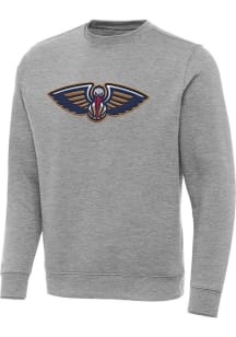 Antigua New Orleans Pelicans Mens Grey Full Front Victory Long Sleeve Crew Sweatshirt