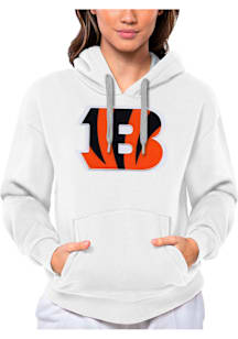 Antigua Cincinnati Bengals Womens White Full Front Alternate Victory Hooded Sweatshirt