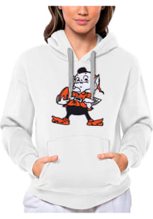 Antigua Cleveland Browns Womens White Full Front Classic Victory Hooded Sweatshirt