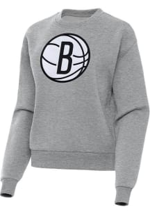 Antigua Brooklyn Nets Womens Grey Full Front Victory Crew Sweatshirt