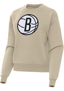 Antigua Brooklyn Nets Womens Khaki Full Front Victory Crew Sweatshirt