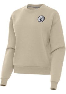 Antigua Brooklyn Nets Womens Khaki Victory Crew Sweatshirt