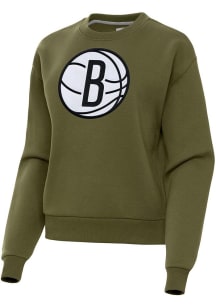 Antigua Brooklyn Nets Womens Olive Full Front Victory Crew Sweatshirt