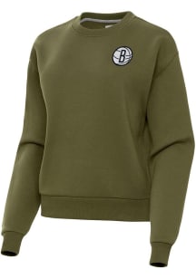 Antigua Brooklyn Nets Womens Olive Victory Crew Sweatshirt