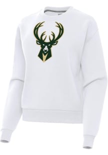 Antigua Milwaukee Bucks Womens White Full Front Victory Crew Sweatshirt