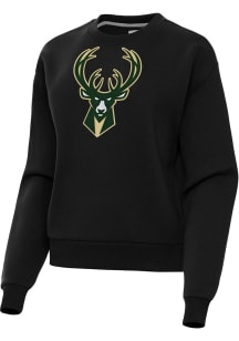 Antigua Milwaukee Bucks Womens Black Full Front Victory Crew Sweatshirt
