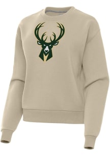Antigua Milwaukee Bucks Womens Khaki Full Front Victory Crew Sweatshirt