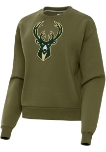Antigua Milwaukee Bucks Womens Olive Full Front Victory Crew Sweatshirt