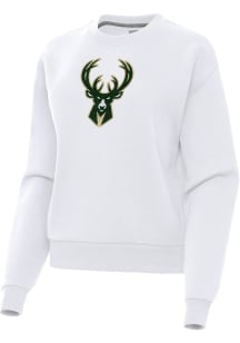 Antigua Milwaukee Bucks Womens White Chenille Victory Crew Sweatshirt