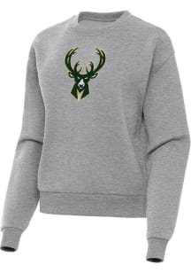 Antigua Milwaukee Bucks Womens Grey Chenille Victory Crew Sweatshirt