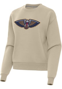 Antigua New Orleans Pelicans Womens Khaki Full Front Victory Crew Sweatshirt