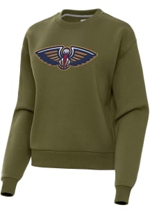 Antigua New Orleans Pelicans Womens Olive Full Front Victory Crew Sweatshirt